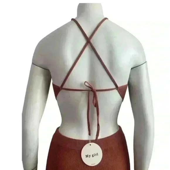 MY GIRL Cutout Knit Midi Dress-Halter, Backless, Rust Brown - Sexy Summer Dress - Picture 3 of 13